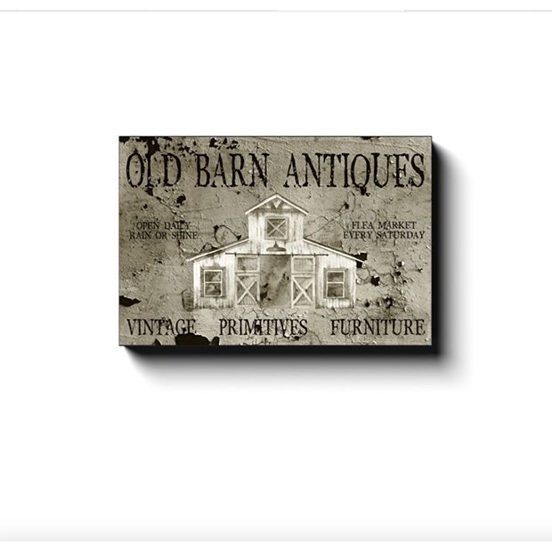 Old Barn Antiques Faux Metal Canvas Wall Sign | Antique Farmhouse