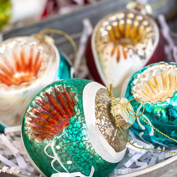 Retro Glass Holiday Reflector Ornaments Set of 4 | Antique Farmhouse