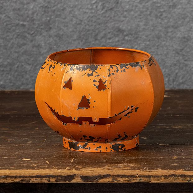 オールドファームハウスのジャク Rustic Metal Jack O Lantern Bowl 6 Inch | Antique Farmhouse