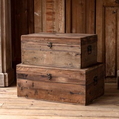 Wooden Storage Trunk Box Set of 2