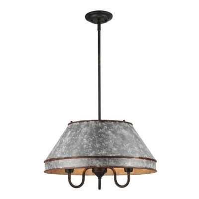 Rustic Homestead 3 Light Pendant In Antique Black With Galvanized Steel Shade