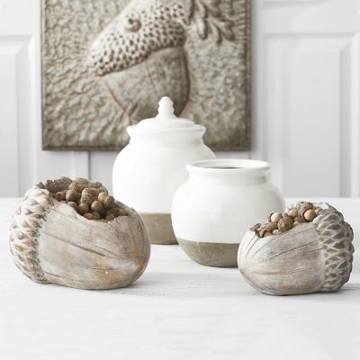 Horizontal Cement Acorn Planter Pots Set of 2