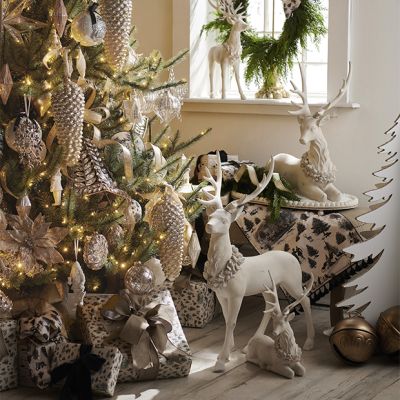 White Deer with Holly Wreath Set of 2