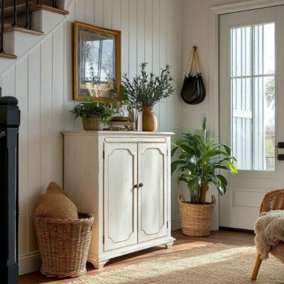 2 Door Distressed White Wood Cabinet