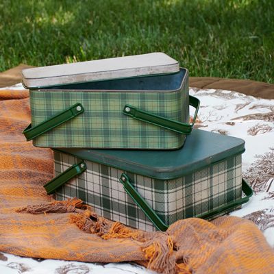 2 Piece Handled Tartan Bin Set