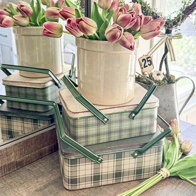 2 Piece Handled Tartan Bin Set