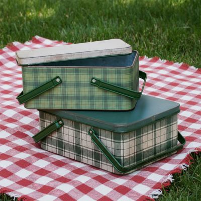 2 Piece Handled Tartan Bin Set