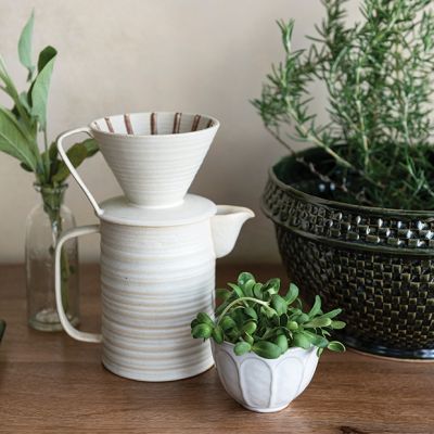 2 Piece Pour Over Stoneware Coffee Pot and Mug Set