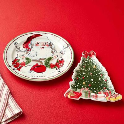 2 Piece Stoneware Christmas Platter Set