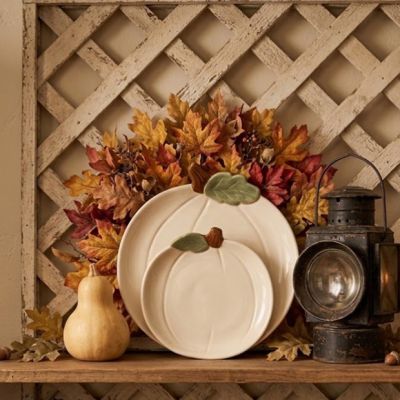 2 Piece White Pumpkins Stoneware Plate Set
