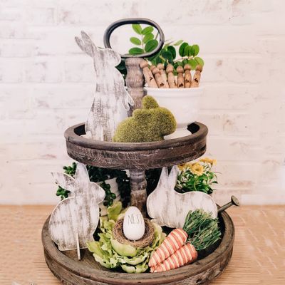 2 Tier Distressed Wood Tray