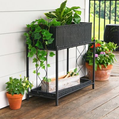 2 Tier Plant Stand With Basket and Tray