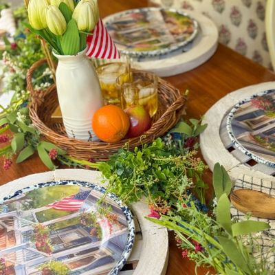 Red White and Blue Faux Grass Decorative Garland