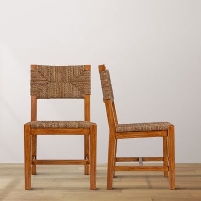 Wood And Natural Woven Seagrass Dining Chair Honey Finish Set of 2