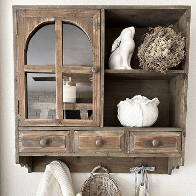 3 Drawer Wooden Wall Cabinet with Hooks