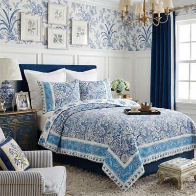 3 Piece Blue Cottage Floral Cotton Quilt Set