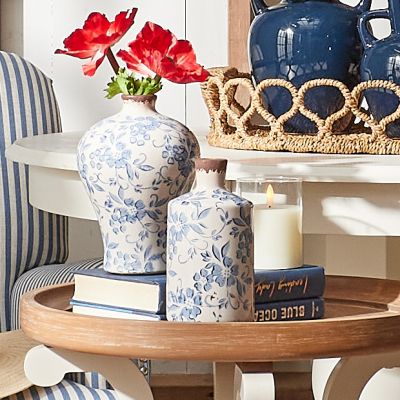 3 Piece Blue Floral Terracotta Bud Vase Collection