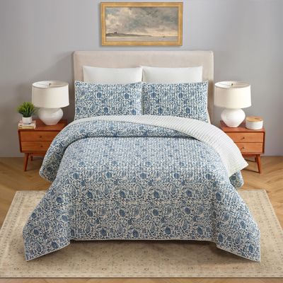 3 Piece Blue Paisley Quilt Set