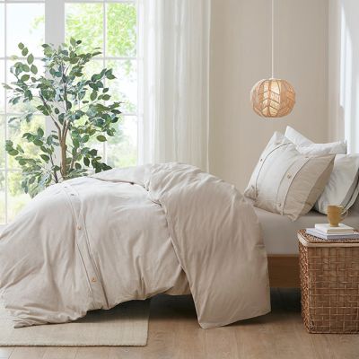 3 Piece Button Placket Natural Duvet Cover Set