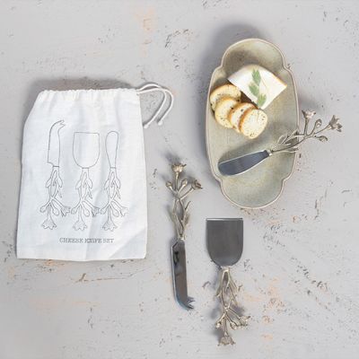 3 Piece Floral Handled Cheese Server Set