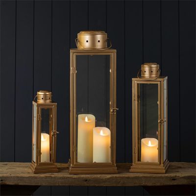 3 Piece Gold Metal Candle Lantern Collection