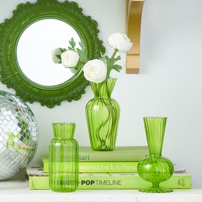 3 Piece Green Glass Vase Collection