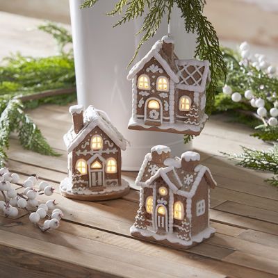 3 Piece Lighted Gingerbread House Ornament Set