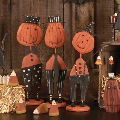 3 Piece Standing Pumpkin Man Shelf Sitter Set