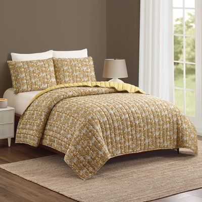 3 Piece Warm Florals Block Print Quilt Set