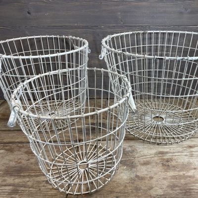 3 Piece Whitewash Farmhouse Laundry Basket Set