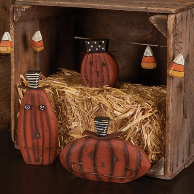 3 Piece Wooden Jack O Lantern Shelf Sitter Set