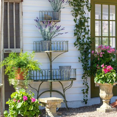 3 Tier Antiqued Garden Shelf Stand