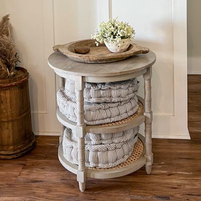 3 Tier Round Side Table With Cane Shelves
