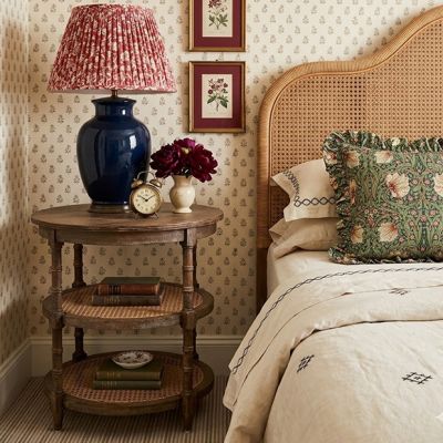 3 Tier Round Side Table With Cane Shelves