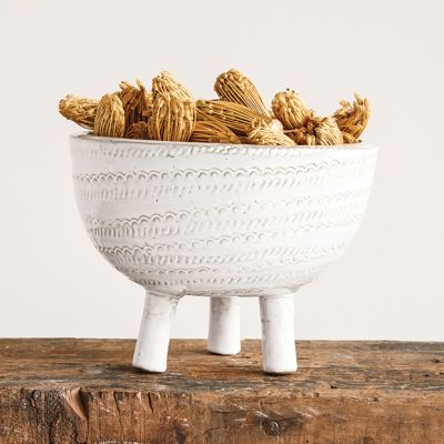 Footed Embossed Terra Cotta Bowl