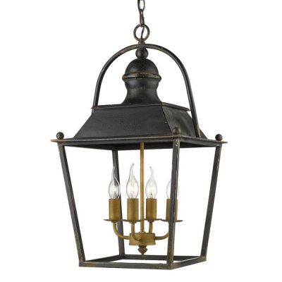 Open Frame Lantern 4 Light Pendant Antique Black