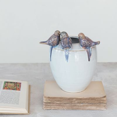 3D Bird Accented Stoneware Planter