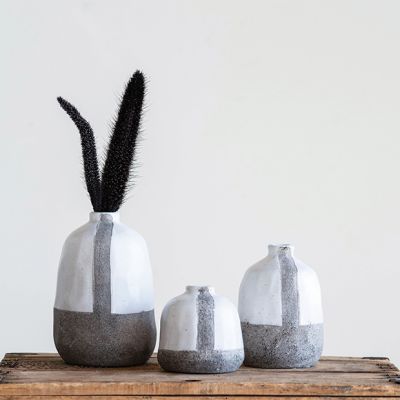 Vertical Stripe Terracotta Vase Set of 3