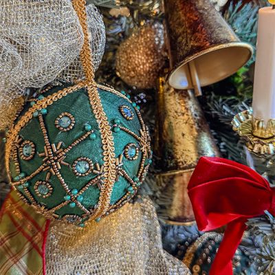 4 Inch Elegant Embroidered Jeweled Ornaments Set of 4