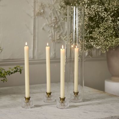 4 Piece Ribbed Glass Taper Candle Holder Set