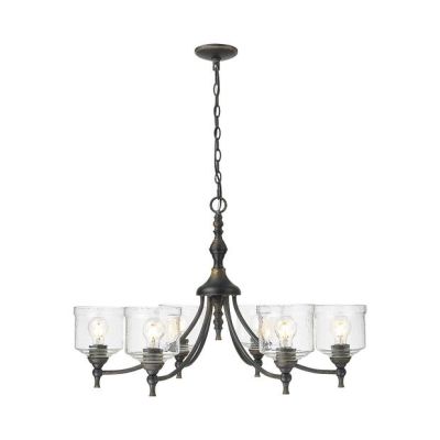 Hammered Water Glass Shade 6 Light Chandelier Antique Black