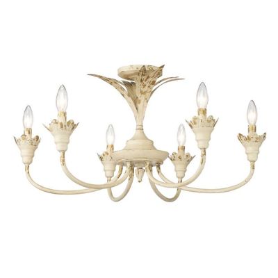 Metal Palm 6 Light Semi Flush Mount Antique Ivory