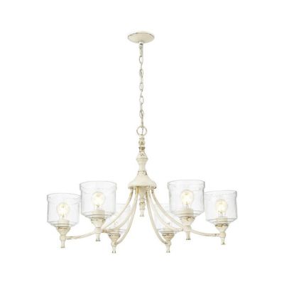 Hammered Water Glass Shade 6 Light Chandelier Antique Ivory
