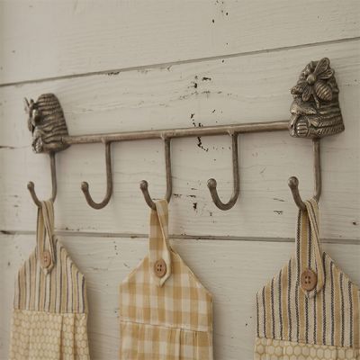 5 Hook Pewter Bee Wall Rack