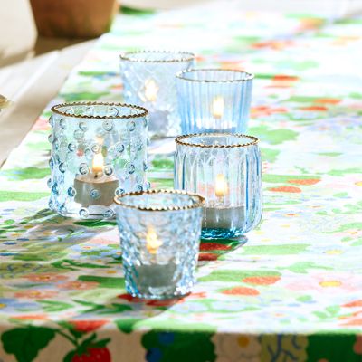 5 Piece Blue Glass Votive Holder Set