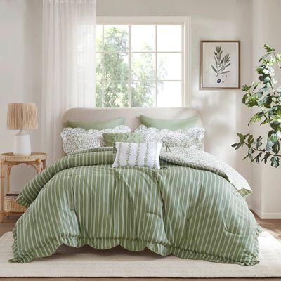 5 Piece Scalloped Edge Reversible Pattern Comforter Set