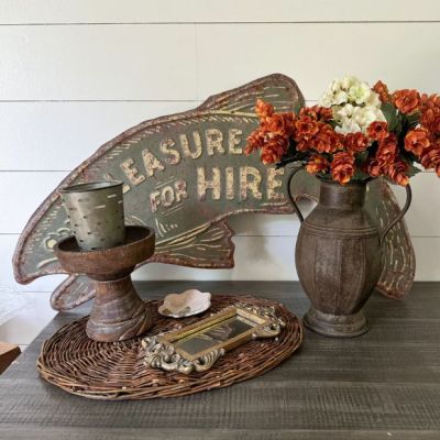 Pleasure Fishing Rustic Metal Plaque Sign 34 inch
