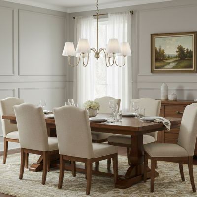 6 Light Chandelier with Scalloped Linen Shades