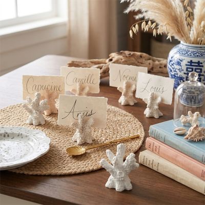6 Piece Coral Place Card Holders with Paper Cards Set