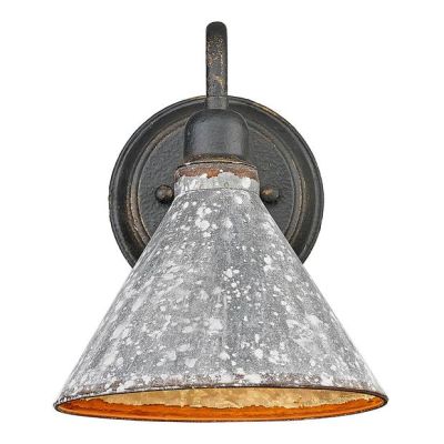 Rustic Homestead Wall Sconce In Antique Black With Galvanized Steel Shade